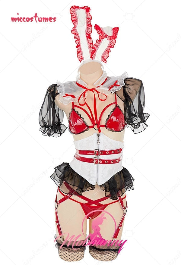 Ruffled Red Latex Harness Bunny Cosplay - bunny cosplay, costume, latex, latex fetish, rabbit