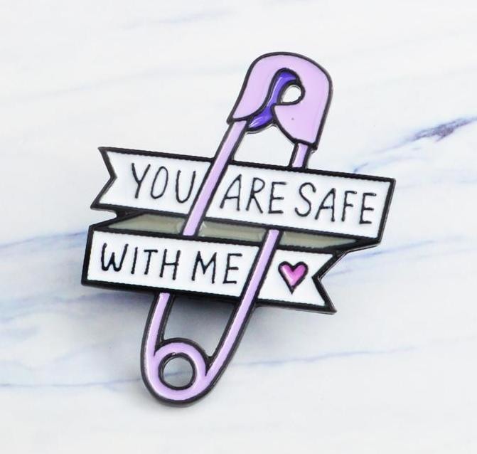 Purple You Are Safe With Me Enamel Pin Lapel Brooch Safety Pin Kawaii Little Space Age Play CGL