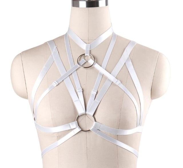 White Satin Bondage Harness Chest S&M BDSM Kink Fetish Luxury O Ring 