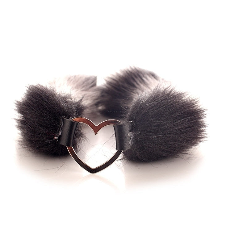 Skunky Kitten Petplay Set - anal plug, plugs, bdsm, black leather, bondage