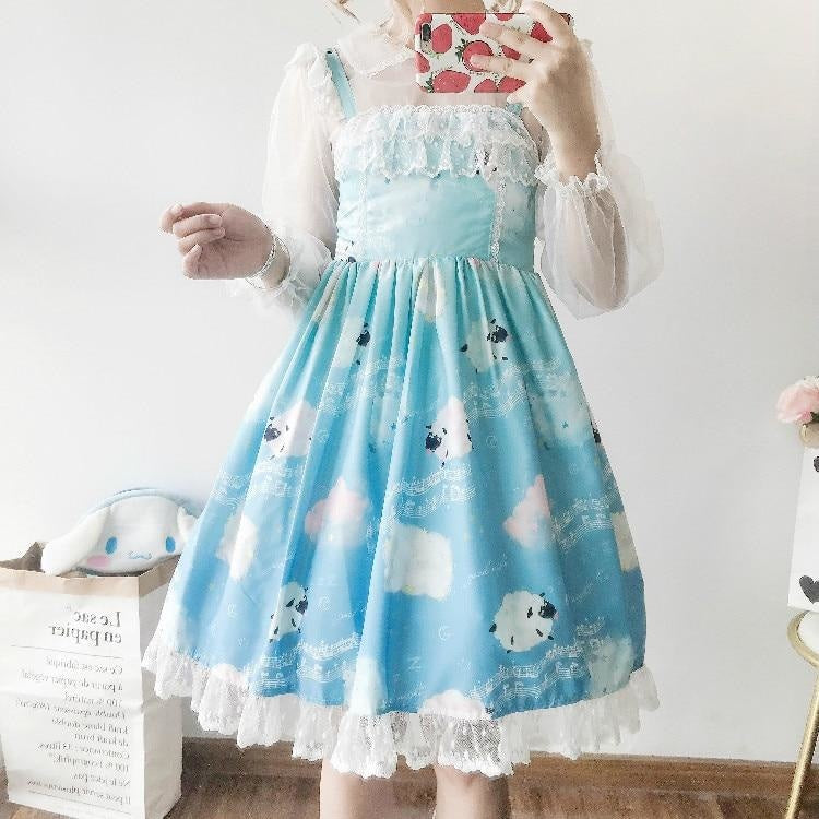 Sleepy Sheep Lolita Dress - Bright Blue - jsk, jsk dress, fashion, lolita jsks