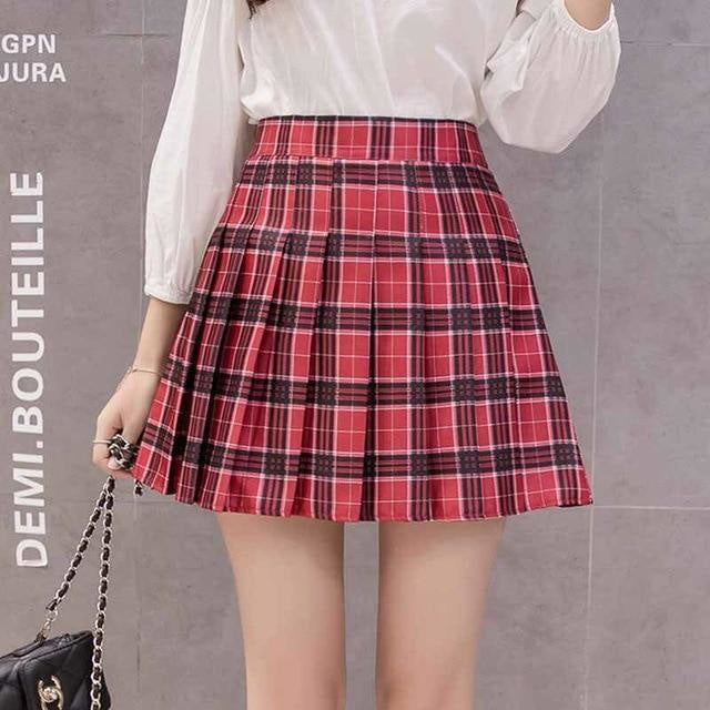 Tartan Plaid School Girl Skirt - Red / XS - skirt