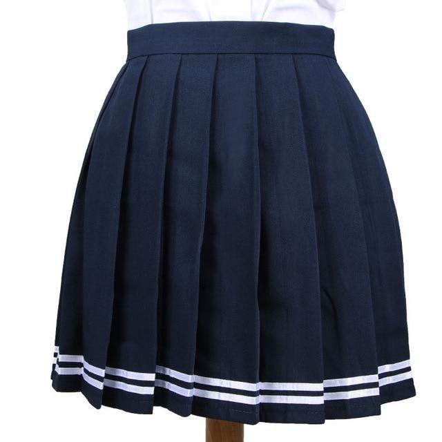 Traditional Pleated Skirt (up to 3XL) - Blue Striped / S - skirt