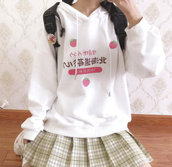 Japanese Strawberry Hoodie - berries, berry, harajuku, hooded, hoodie