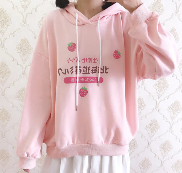 Japanese Strawberry Hoodie - berries, berry, harajuku, hooded, hoodie