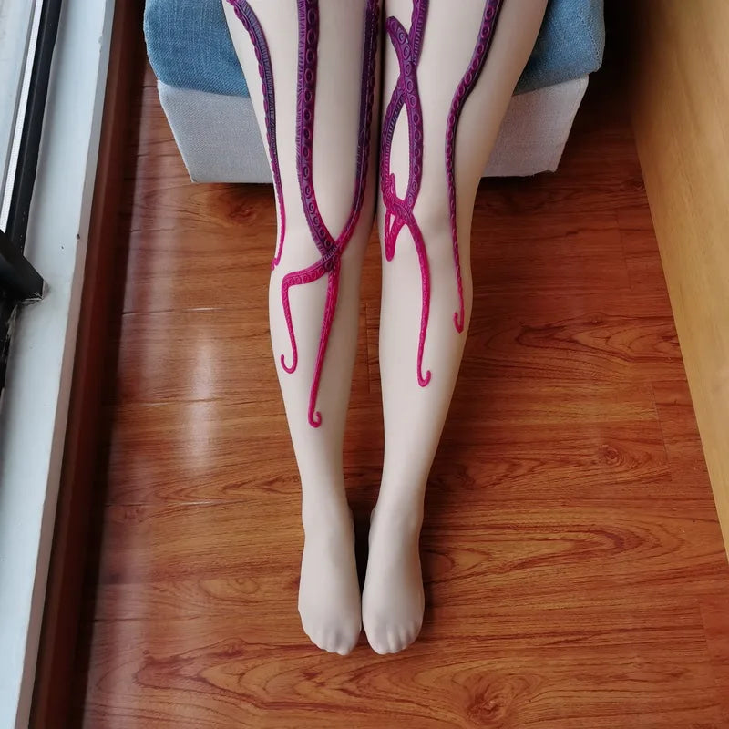 3D Textured Tentacle Pantyhose - Purple - nylons, octopus, pantyhose, socks, stockings