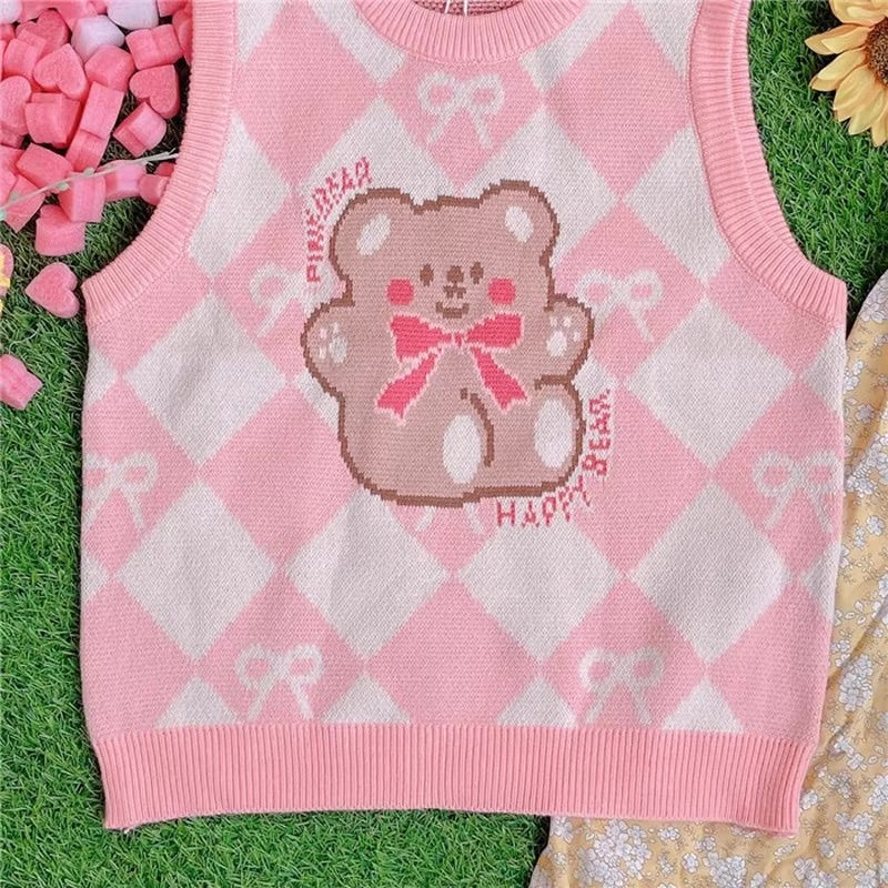 Teddy Bear Pink Knit Vest