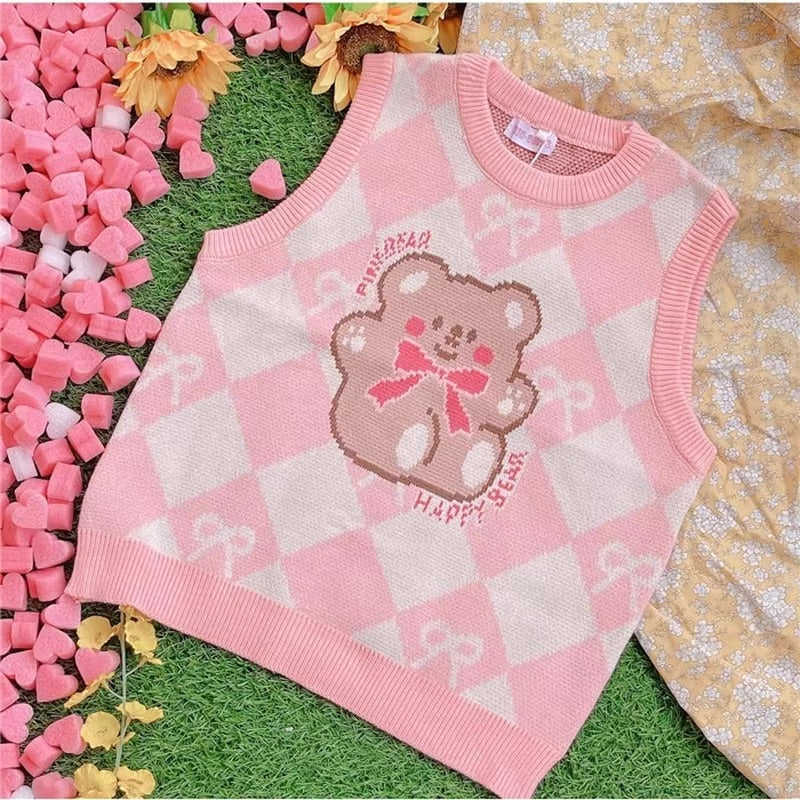 Teddy Bear Pink Knit Vest