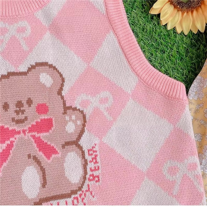 Teddy Bear Pink Knit Vest
