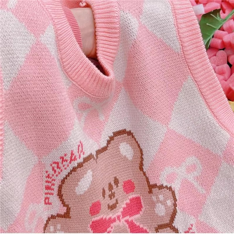 Teddy Bear Pink Knit Vest