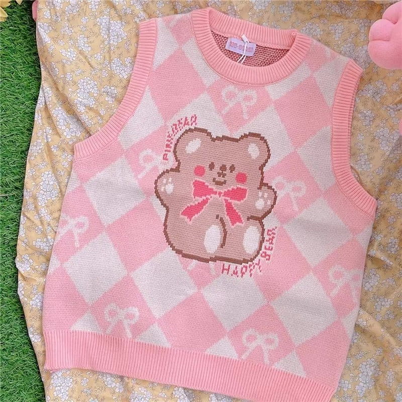 Teddy Bear Pink Knit Vest