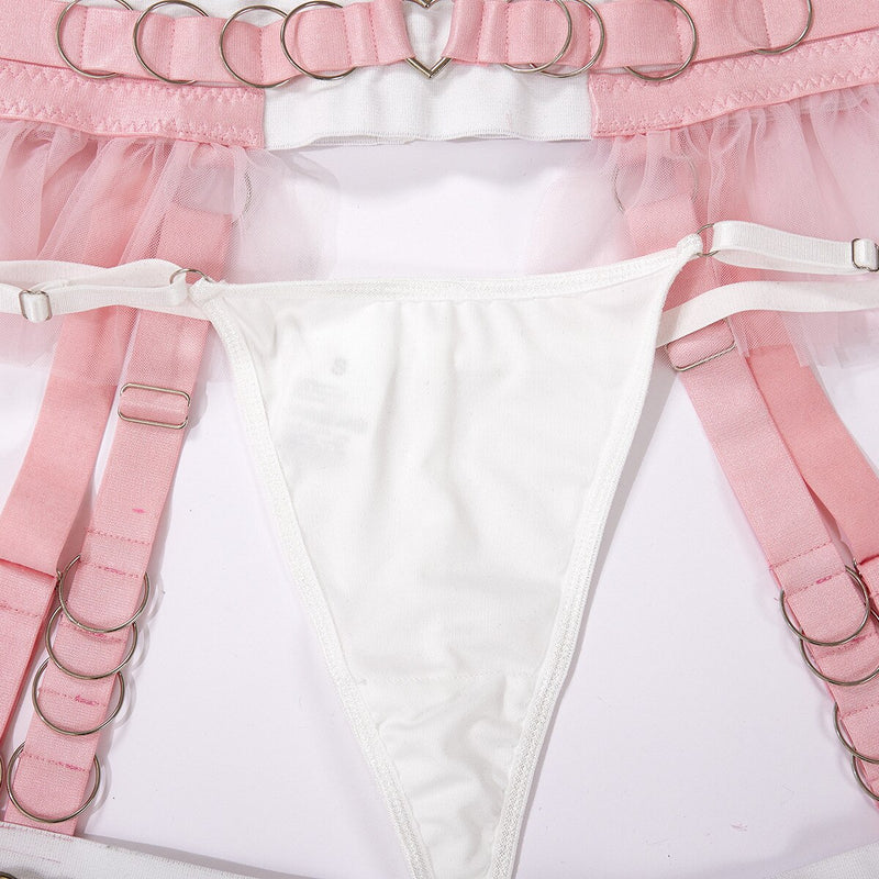 Satin Pink Harness Lingerie Set