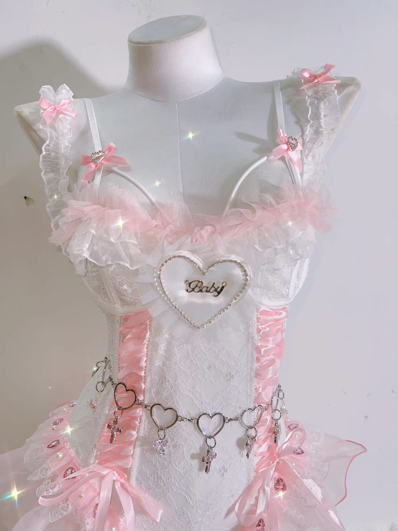 Peach Ballerina Lingerie Corset Set