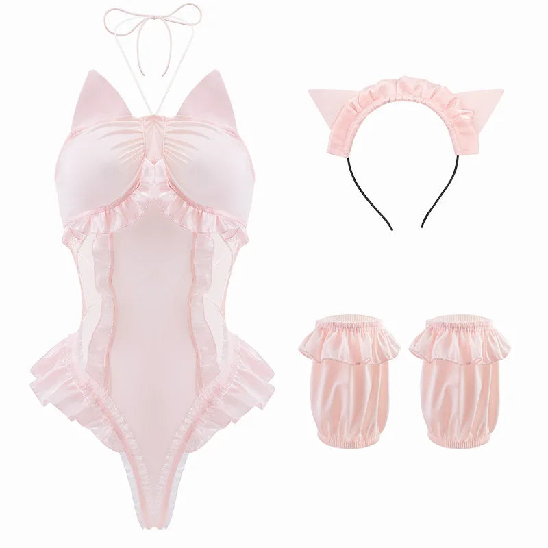 Pink Neko Bodysuit Cosplay Set