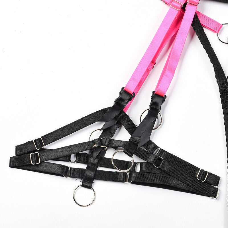 Black & Pink Harness Lingerie Set