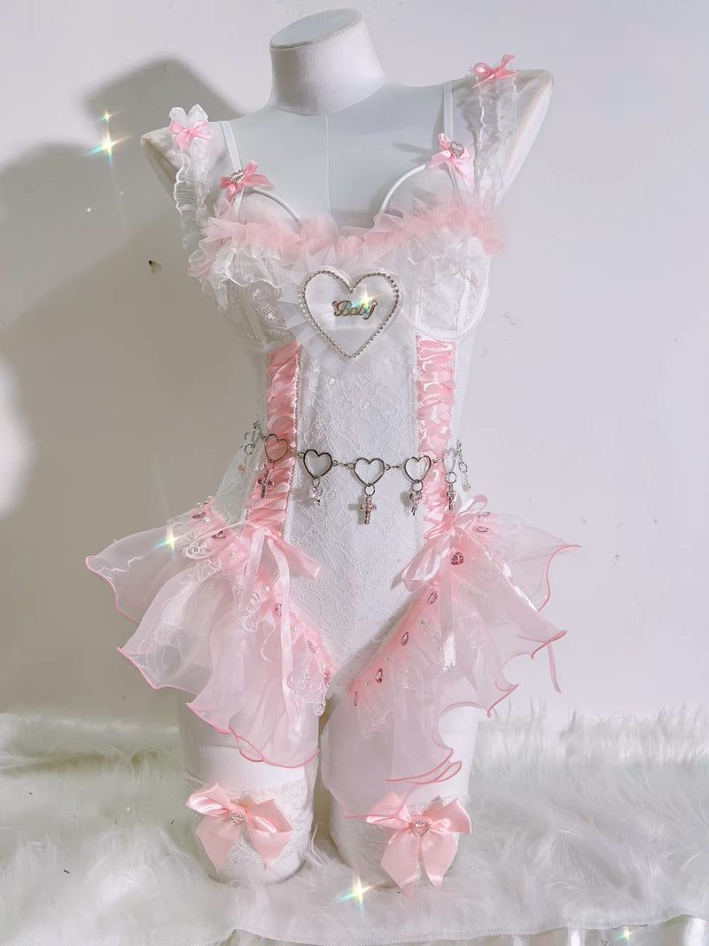 Peach Ballerina Lingerie Corset Set