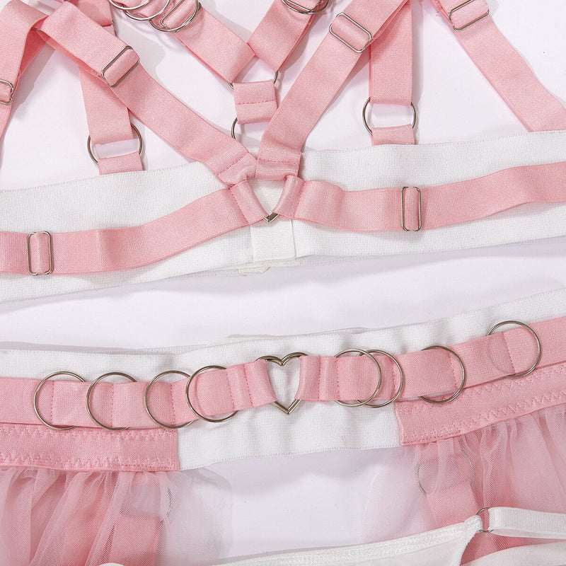 Satin Pink Harness Lingerie Set