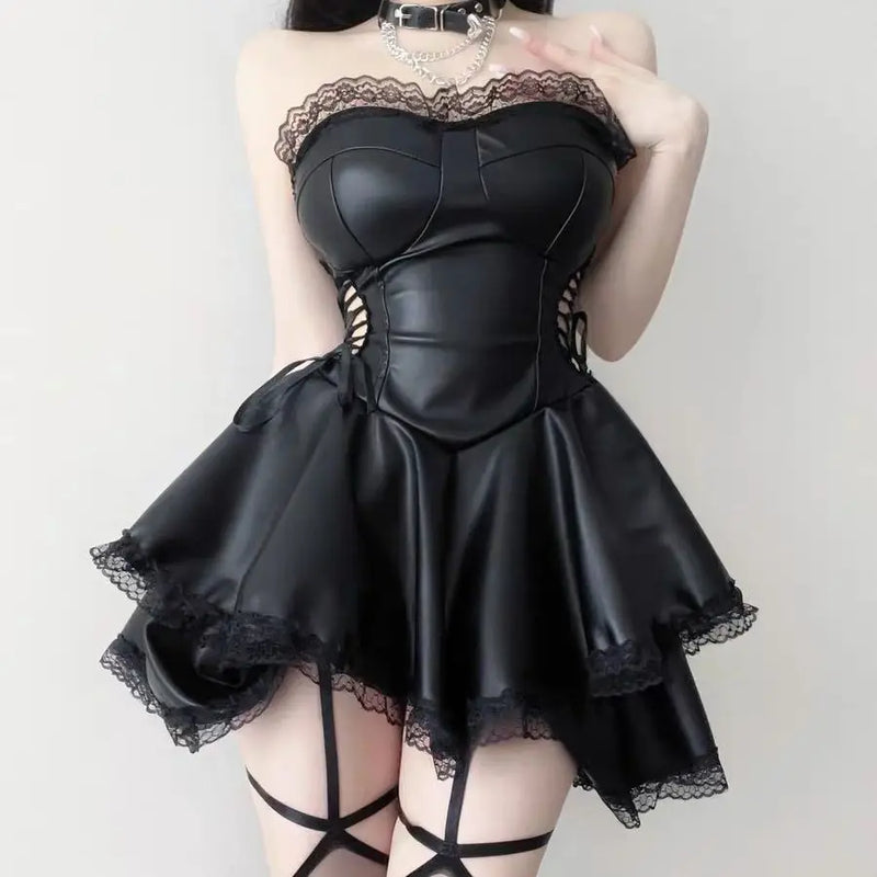 Little Black Pleather Princess Dress
