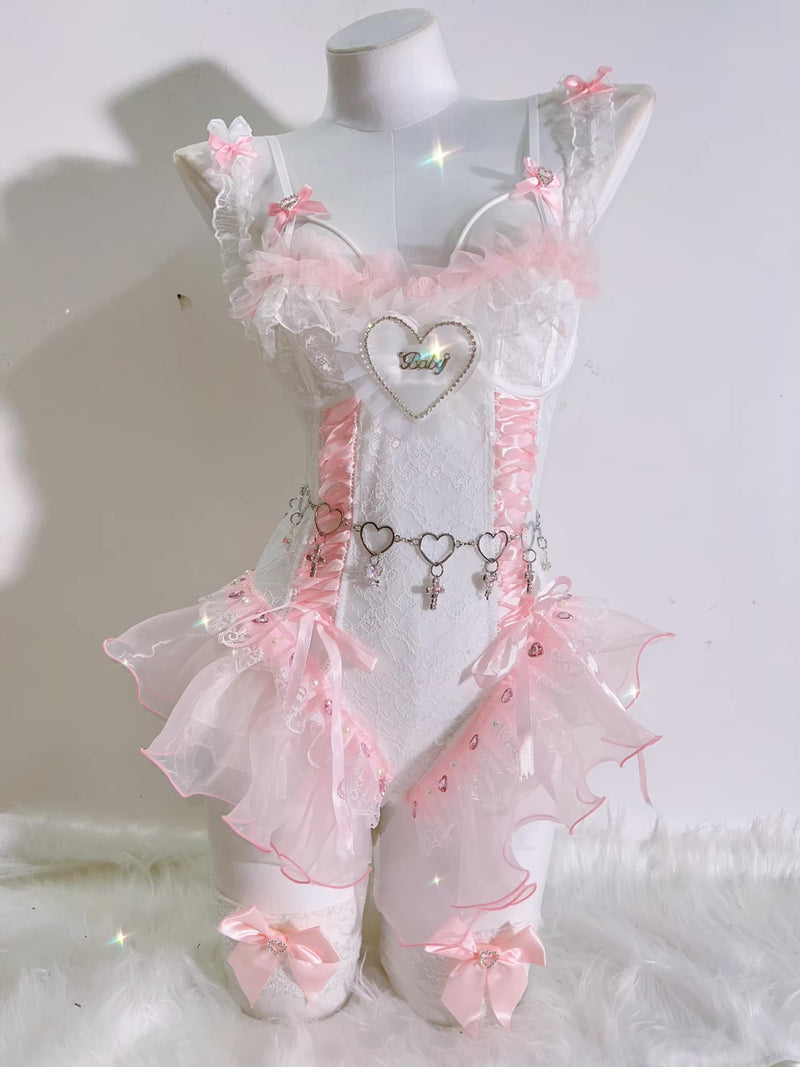 Peach Ballerina Lingerie Corset Set