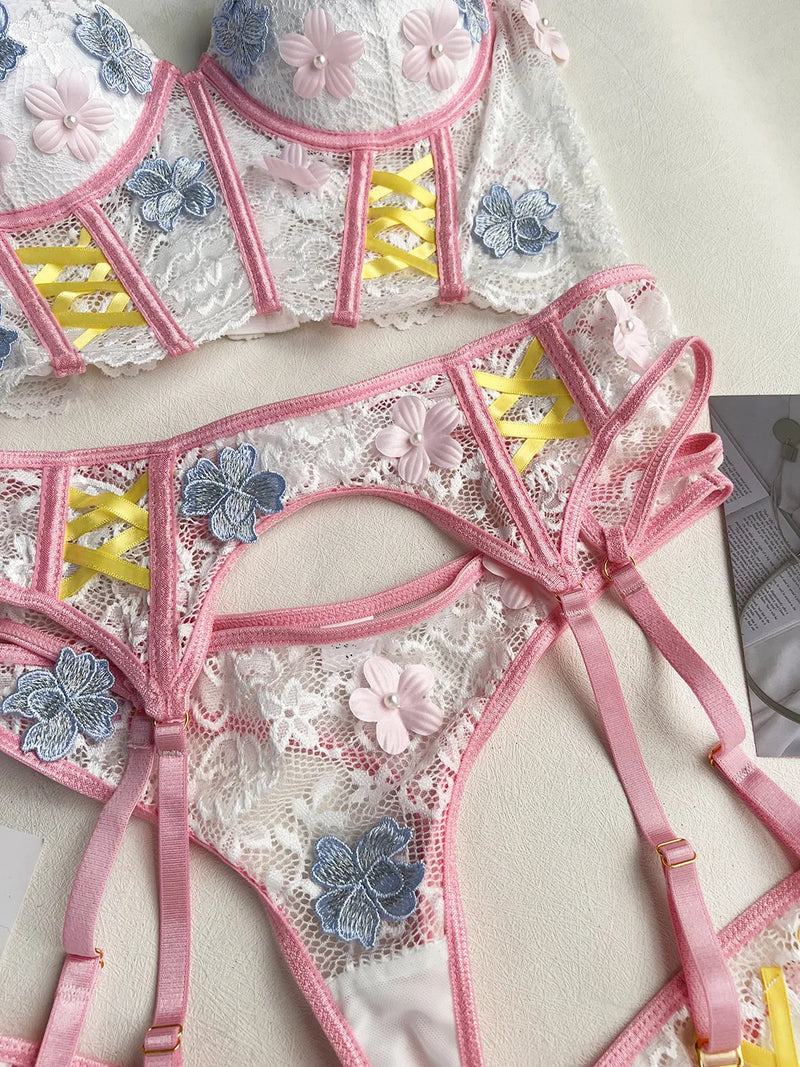 Fairy Floral Garter Lingerie Set