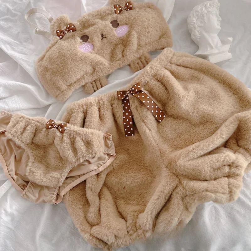 Fuzzy Teddy Bear Lingerie Set