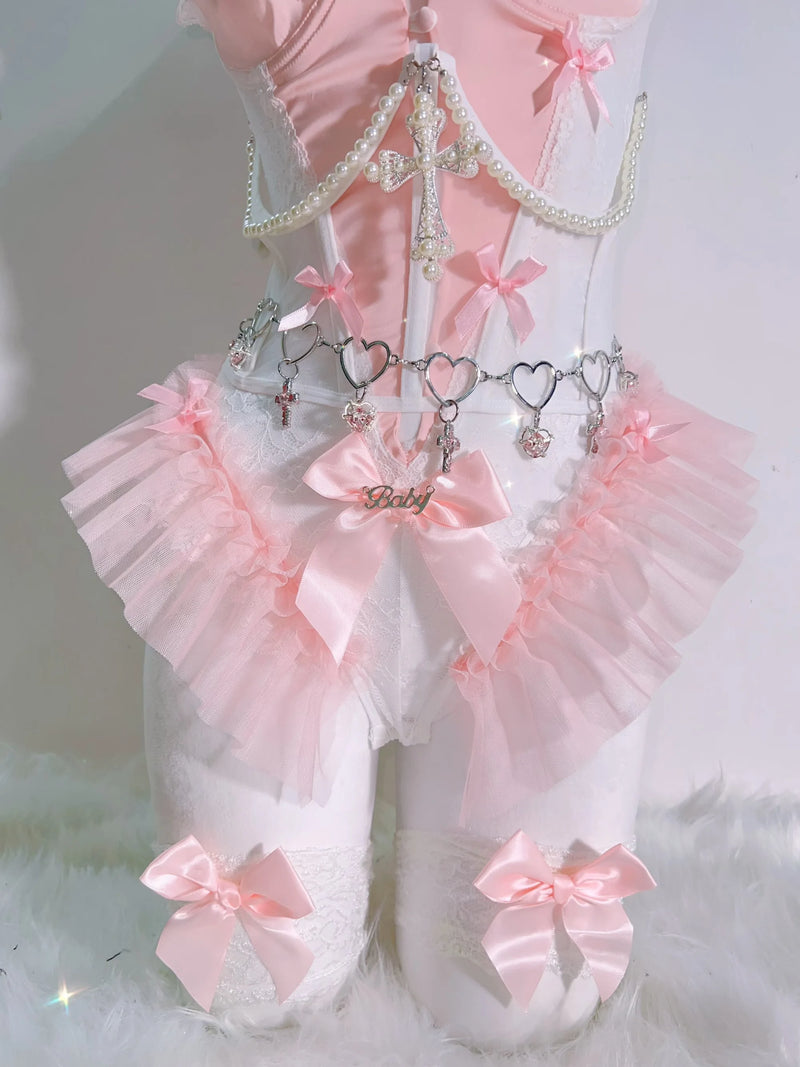 Peach Ballerina Lingerie Corset Set