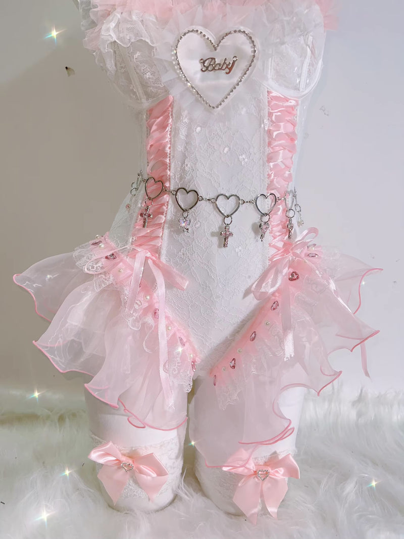 Peach Ballerina Lingerie Corset Set