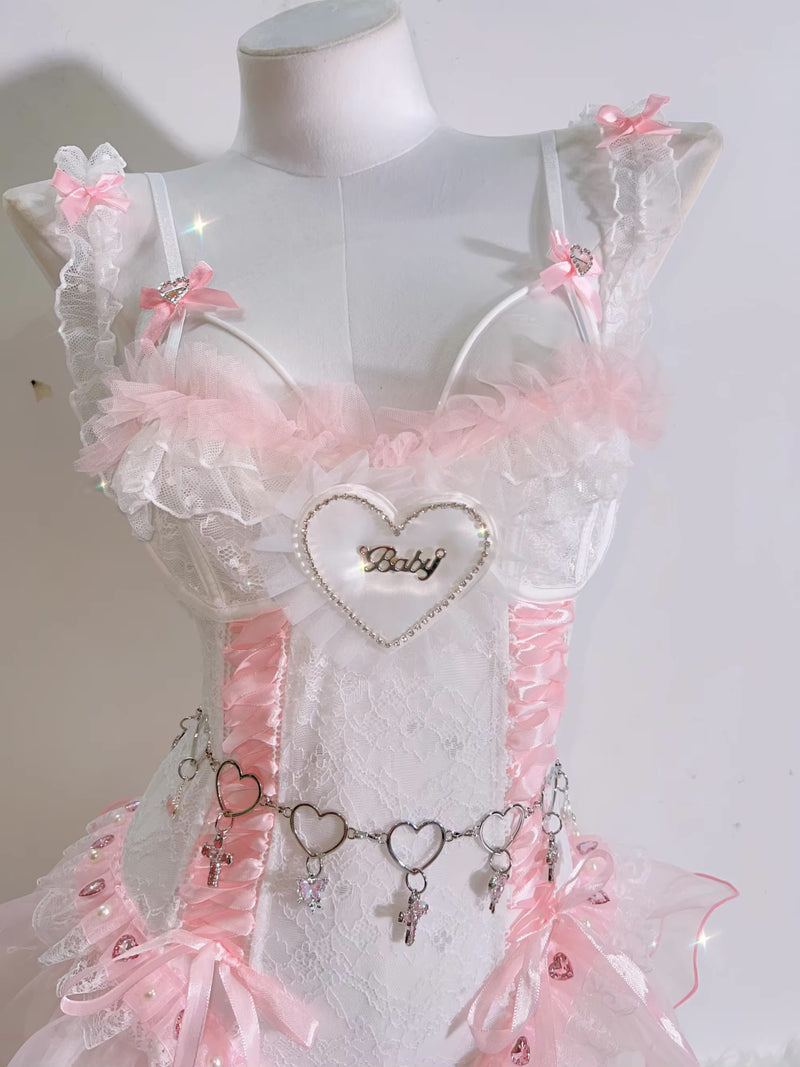 Peach Ballerina Lingerie Corset Set