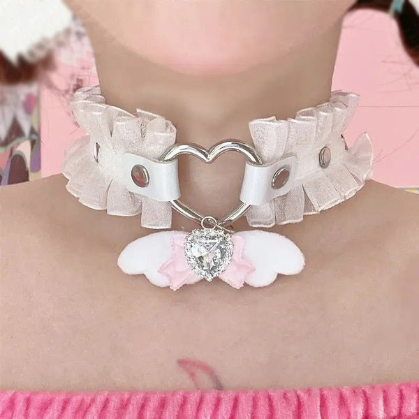 Angel Baby Ruffled Collar - White - choker, chokers, collar, necklace, necklaces