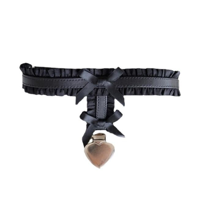 Angelic Rosebud Garter Belts - Black Heart - angel wings, flowers, garter, garter belt,