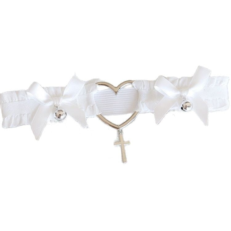 Angelic Rosebud Garter Belts - White Cross - angel wings, flowers, garter, garter belt,