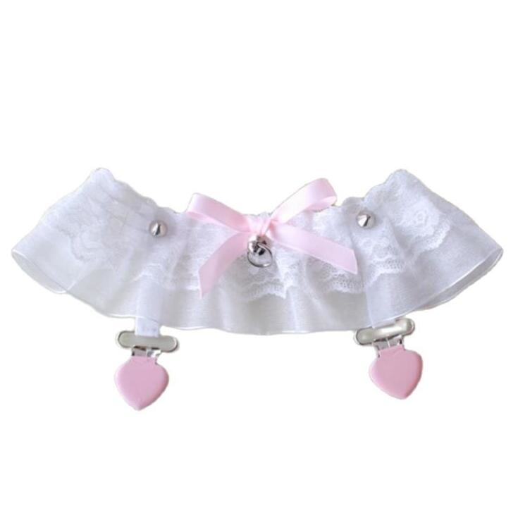 Angelic Rosebud Garter Belts - White Ruffle - angel wings, flowers, garter, garter belt,