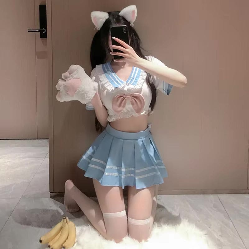 Baby Blue Sailor Scout Cosplay Lingerie Set Costume