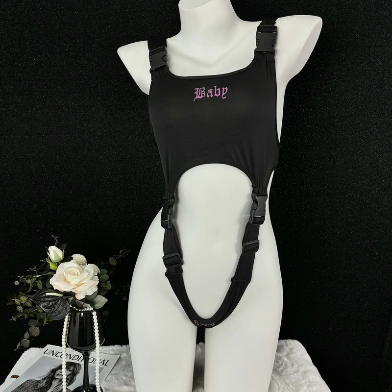 Baby Buckled Bodysuit - Black / S - adult onesie, alternative, baby, bodysuit, bodysuits