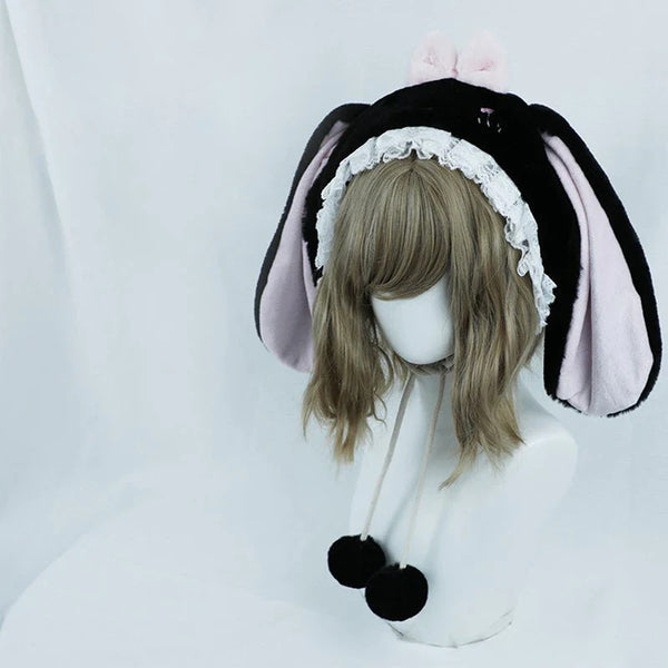 Baby Bun Lolita Bonnet - Black - bunny ear, ears, girls, hat