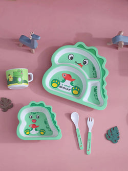 Baby Dino Dinnerware Set - Green - bowl, bowls, dinner plate, dinnerware, glassware