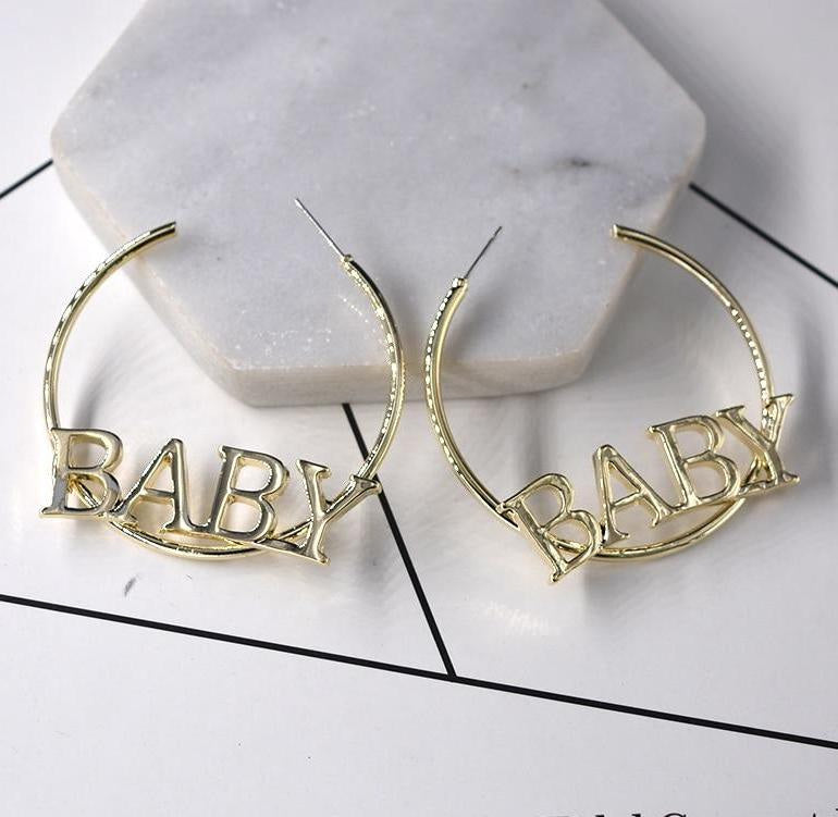 Baby Hoop Earrings - adult baby, baby girl, ear rings, gold jewelry, jewellery