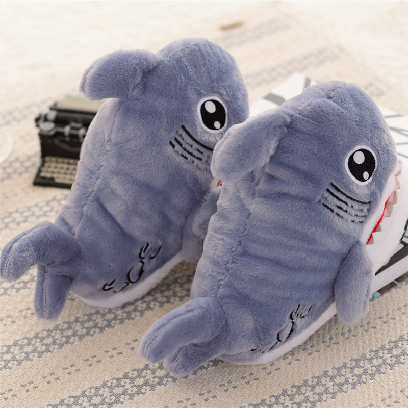 Baby Shark Slippers - baby shark, fish, furry, fuzzy, grey slippers