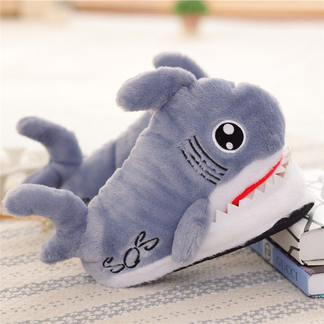 Baby Shark Slippers - baby shark, fish, furry, fuzzy, grey slippers