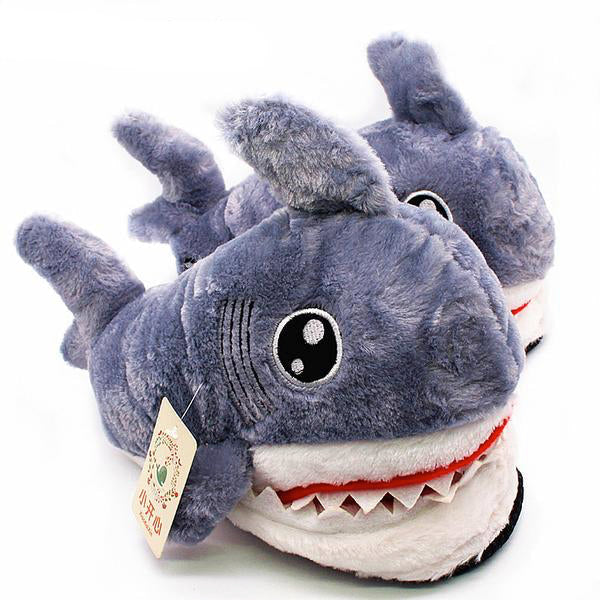 Baby Shark Slippers - baby shark, fish, furry, fuzzy, grey slippers