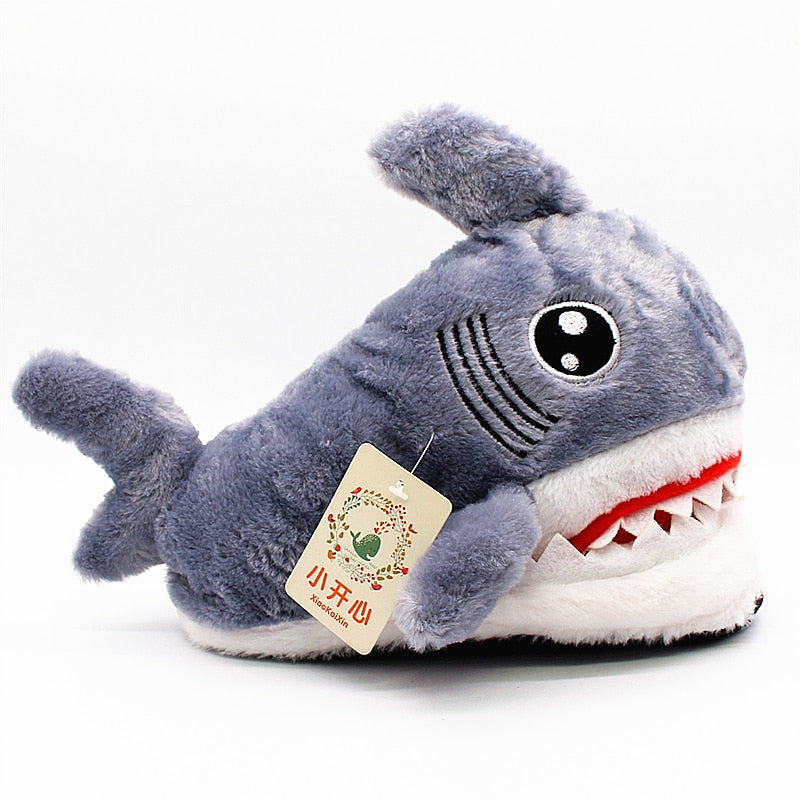 Baby Shark Slippers - baby shark, fish, furry, fuzzy, grey slippers