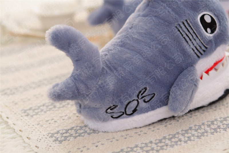 Baby Shark Slippers - baby shark, fish, furry, fuzzy, grey slippers