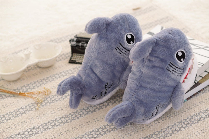 Baby Shark Slippers - baby shark, fish, furry, fuzzy, grey slippers