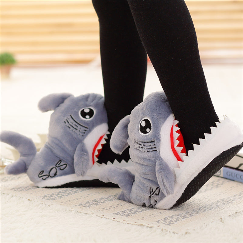 Baby Shark Slippers - baby shark, fish, furry, fuzzy, grey slippers