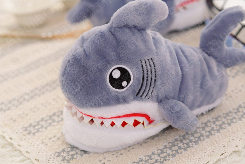 Baby Shark Slippers - baby shark, fish, furry, fuzzy, grey slippers