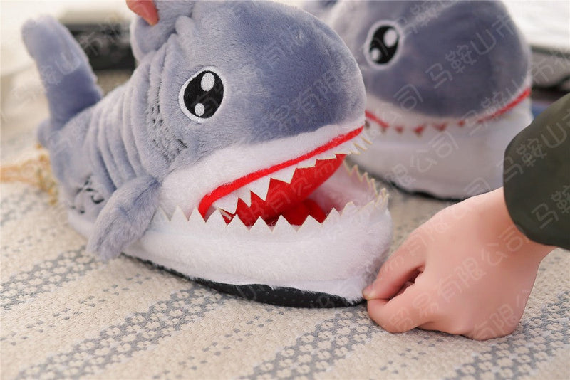 Baby Shark Slippers - baby shark, fish, furry, fuzzy, grey slippers