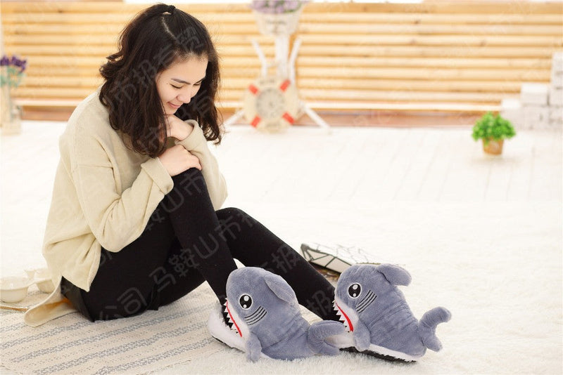 Baby Shark Slippers - baby shark, fish, furry, fuzzy, grey slippers