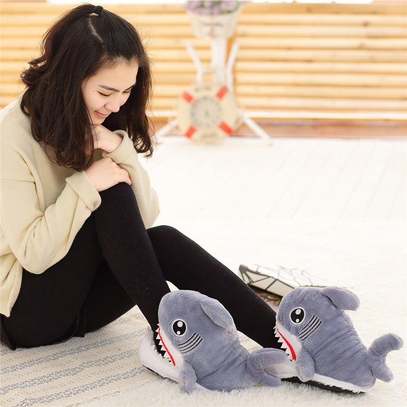 Baby Shark Slippers - baby shark, fish, furry, fuzzy, grey slippers