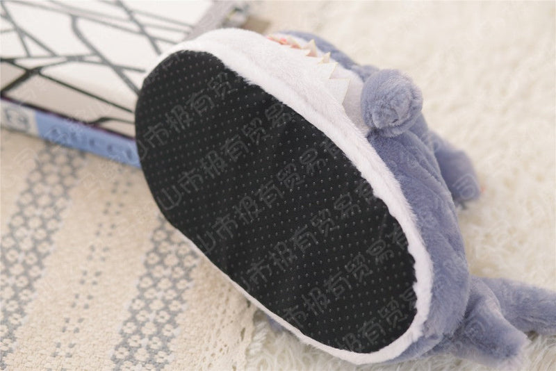 Baby Shark Slippers - baby shark, fish, furry, fuzzy, grey slippers