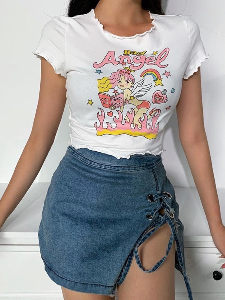 Bad Angel Tee - angels, crop top, tops, cropped shirt, tee